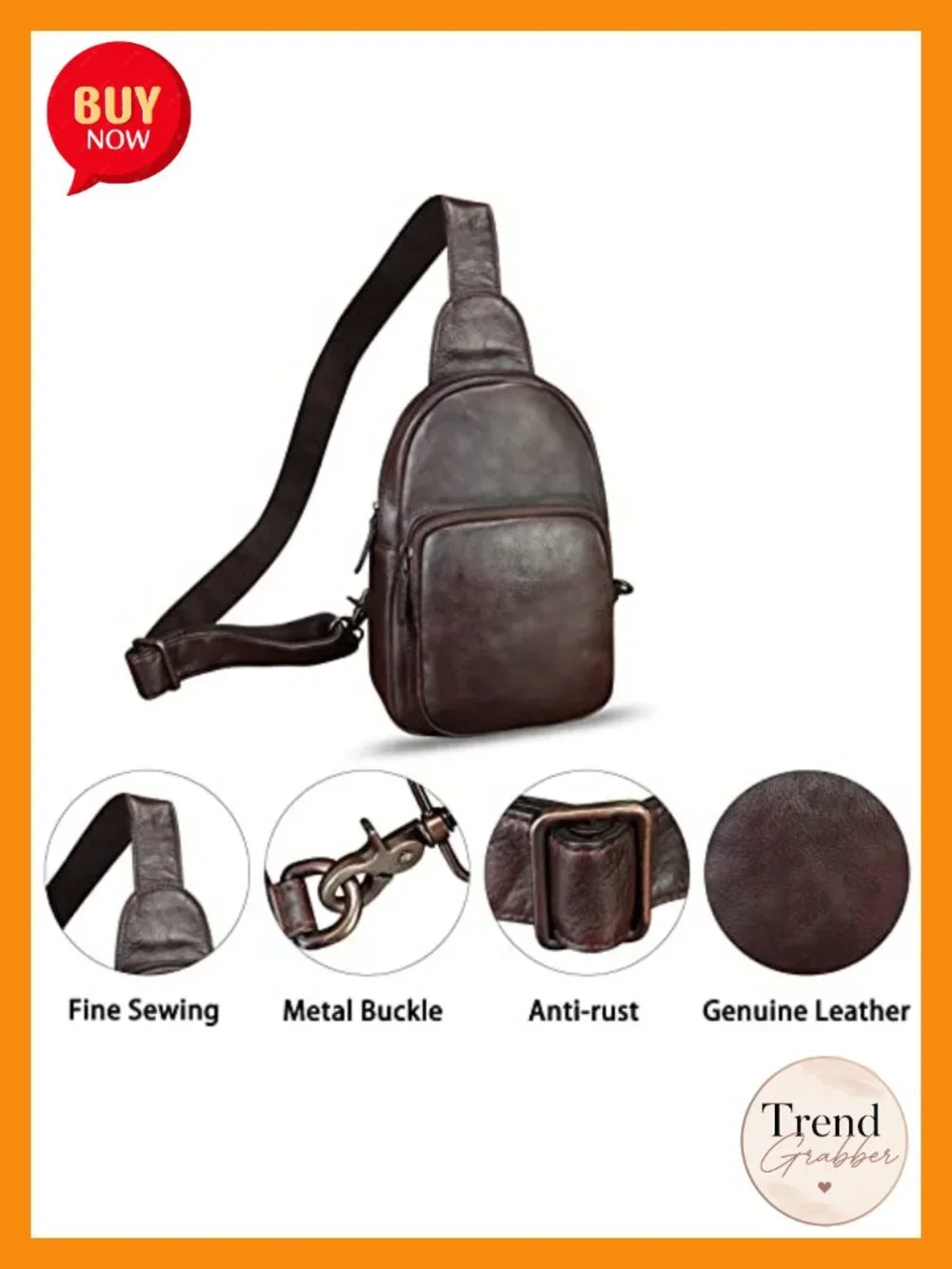 Genuine Leather Sling Bag Crossbody Backpack Handmade Chest Shoulder Daypack